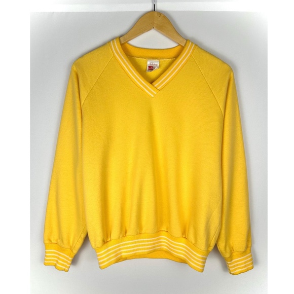 Vintage St. Michael Athletic VNeck Long Sleeved Sweatshirt in Canary Yellow • M - Picture 1 of 5